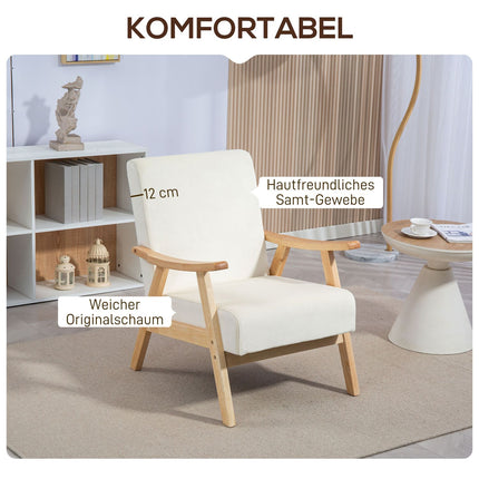 Gepolsterter Sessel, Schaumstofffüllung, Kautschukholzrahmen, cremeweiß