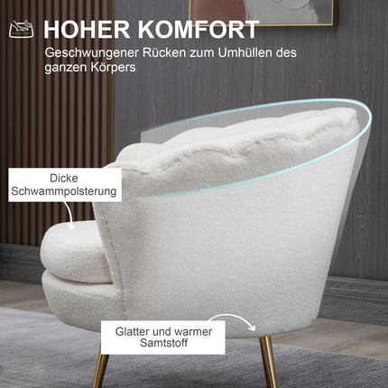 White shell upholstered armchair with metal legs
