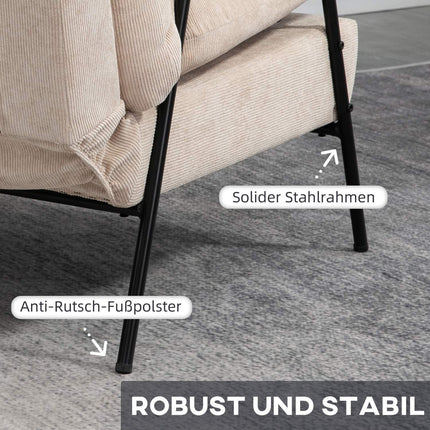 Polstersessel mit Hocker, Relaxsessel mit Liegefunktion, Polsterstuhl, Kissen, Fernsehsessel, 68 x 91,5 x 88 cm, beige
