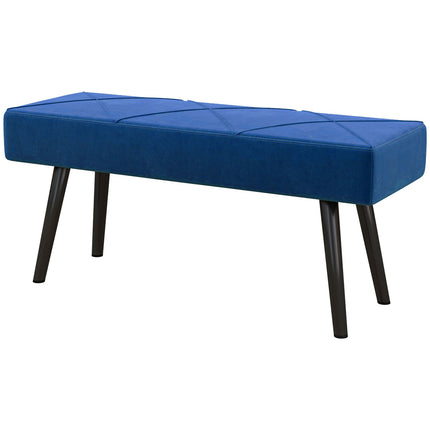 Upholstered bedroom bench with blue velvet look, capacity 120 kg