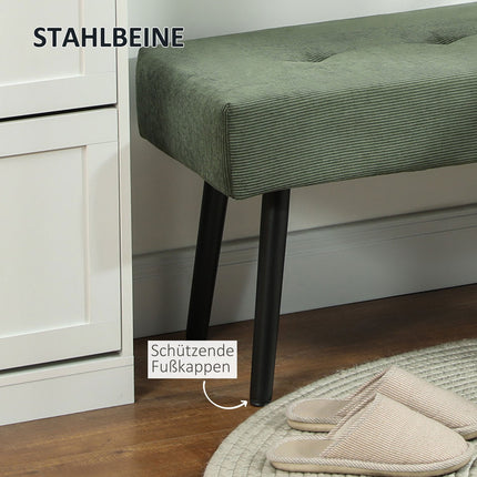 Gepolsterte Sitzbank mit Cordbezug, Bettbank mit Metallbeinen, Schuhbank 100 x 36 x 45 cm Grün
