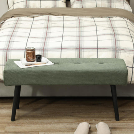 Gepolsterte Sitzbank mit Cordbezug, Bettbank mit Metallbeinen, Schuhbank 100 x 36 x 45 cm Grün