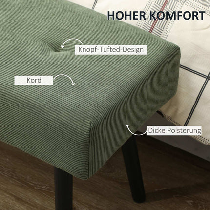 Gepolsterte Sitzbank mit Cordbezug, Bettbank mit Metallbeinen, Schuhbank 100 x 36 x 45 cm Grün