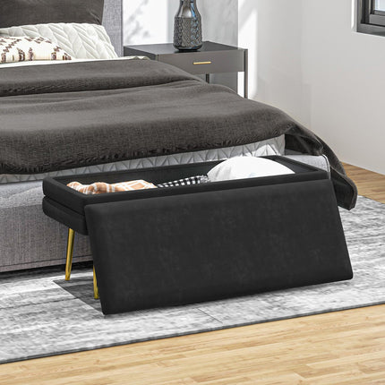 Schwarze Polsterbank mit Stauraum, Stahl, 100x37,5x42 cm