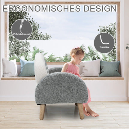 Gepolstertes Kindersofa mit Massivholzbeinen Kindersessel Grau