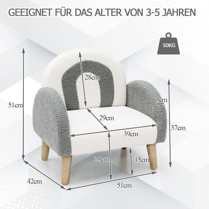 Gepolstertes Kindersofa mit Massivholzbeinen Kindersessel Grau