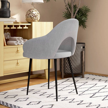 Relaxation chair in gray linen look with armrests, steel frame