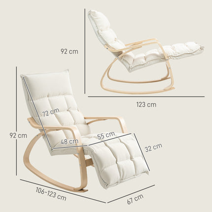 Rocking Chair with Adjustable Footrest, Cream White