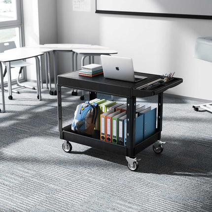 Utility Cart, 2-Shelf Plastic, 550 lb, Locking Wheels