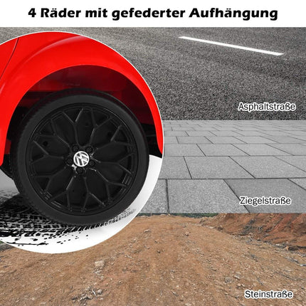 VW Käfer Kinderauto mit Musik &amp; 2 Beleuchtungsmodi inkl. 2.4G Fernbedienung rot