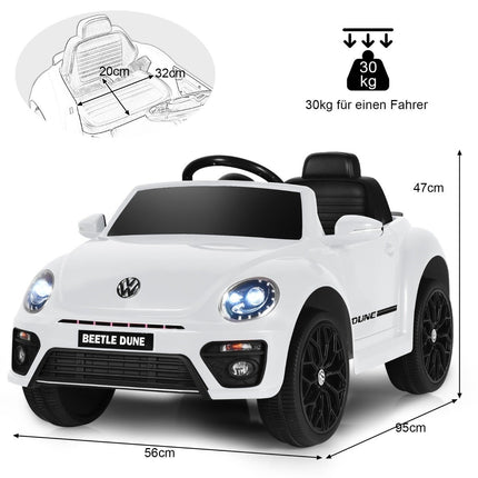 VW Beetle children's car with music & 2 lighting modes including 2.4G remote control white