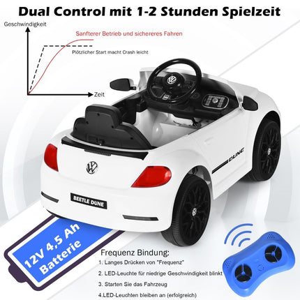 VW Beetle children's car with music & 2 lighting modes including 2.4G remote control white