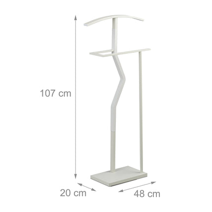 Valet Suit Stand – White Metal & Wood, Bedroom Organizer
