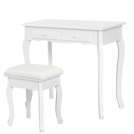 Vanity Dressing Table Set with Stool, Tri-Fold Mirror, 4 Drawers