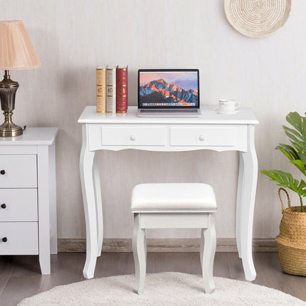 Vanity Dressing Table Set with Stool, Tri-Fold Mirror, 4 Drawers