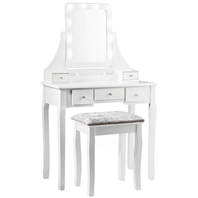 Vanity Set with LED Mirror and Stool, White, 80x40x135.5 cm