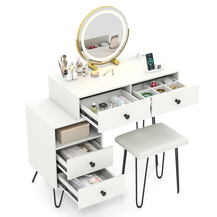 Vanity Set with Rotating Mirror, Lighting & Stool
