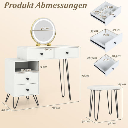 Vanity Set with Rotating Mirror, Lighting & Stool