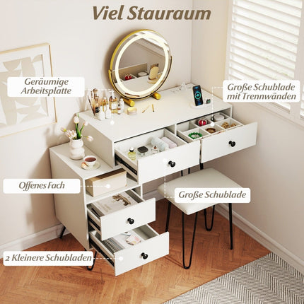 Vanity Set with Rotating Mirror, Lighting & Stool