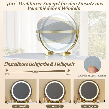 Vanity Set with Rotating Mirror, Lighting & Stool