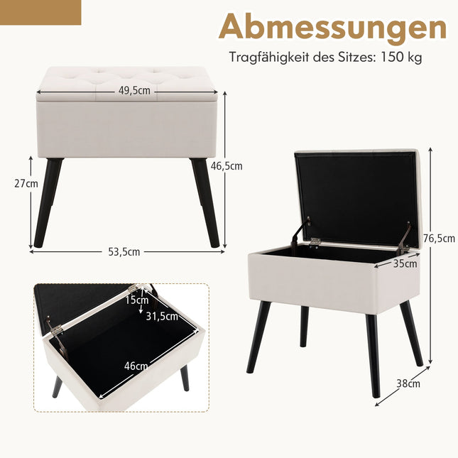 Schminkhocker mit Stauraum, beiger Samt, 150 kg Tragkraft