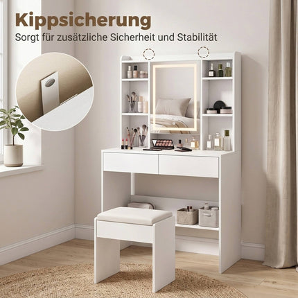 Vanity Table with LED Mirror, 2 Drawers, White