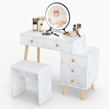 Vanity Table with LED Mirror, 5 Drawers, White