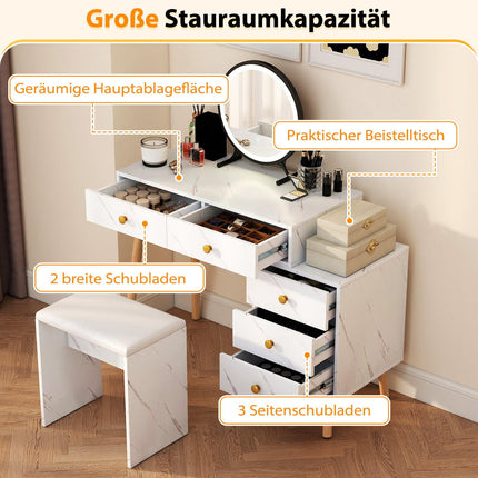 Vanity Table with LED Mirror, 5 Drawers, White
