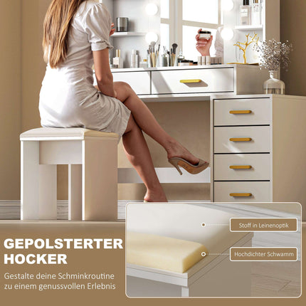 Vanity Table with LED Mirror & Padded Stool, White