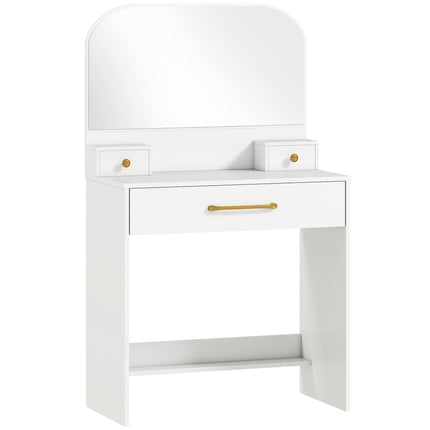 Toaletní stolek se zrcadlem, 3 zásuvky, bílá, kompaktní design
