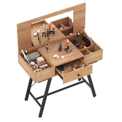 Vanity Table with Mirror, Charging Station, and Drawer