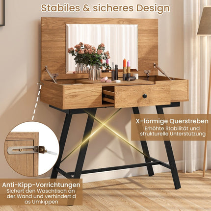 Vanity Table with Mirror, Charging Station, and Drawer