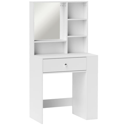 Vanity Table with Mirror, Drawer, White Particleboard