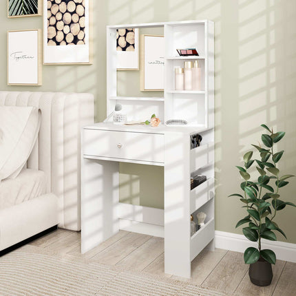 Vanity Table with Mirror, Drawer, White Particleboard