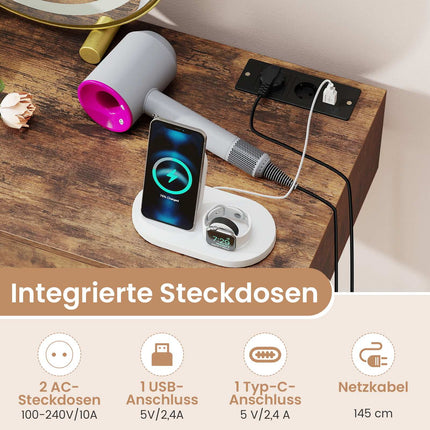 Schminktisch mit Spiegel, Beleuchtung, Ladestation & Hocker