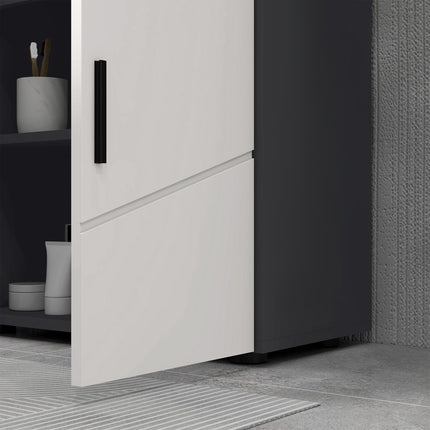 Grauer Badezimmerunterschrank, verstellbarer Einlegeboden, Kippschutz, 60x30x60 cm