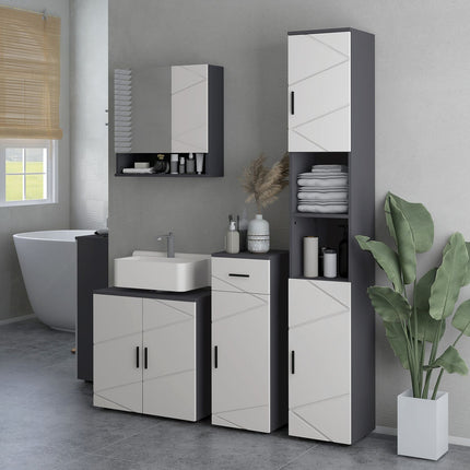 Grauer Badezimmerunterschrank, verstellbarer Einlegeboden, Kippschutz, 60x30x60 cm