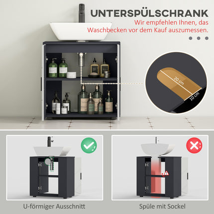 Grauer Badezimmerunterschrank, verstellbarer Einlegeboden, Kippschutz, 60x30x60 cm