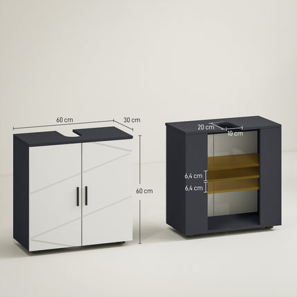 Grauer Badezimmerunterschrank, verstellbarer Einlegeboden, Kippschutz, 60x30x60 cm