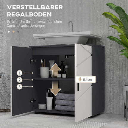 Grauer Badezimmerunterschrank, verstellbarer Einlegeboden, Kippschutz, 60x30x60 cm