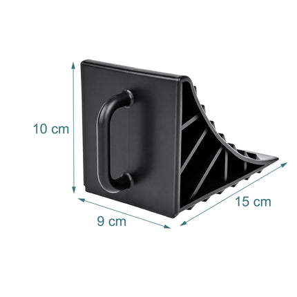 Vehicle Wheel Chocks, 4-Pack with Handle, Black Plastic