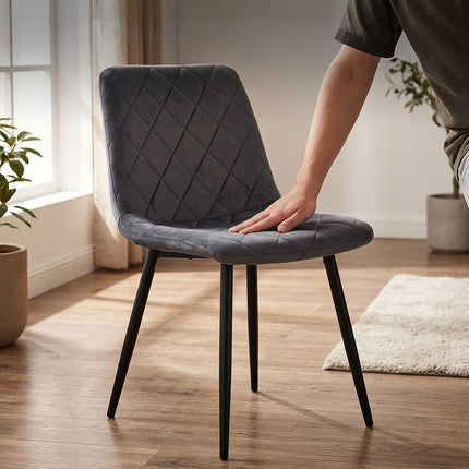 Velvet Dining Chairs, Anthracite, 2-Pack, Upholstered