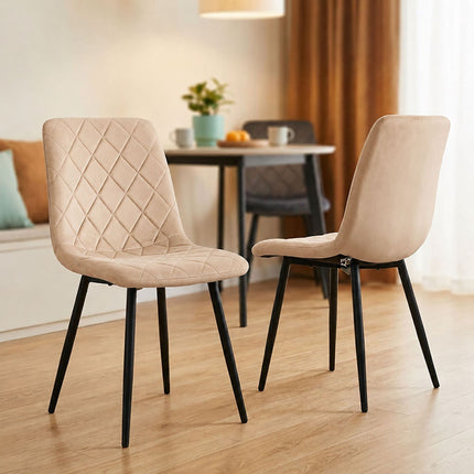 Velvet Dining Chairs, Beige, 2-Pack, Upholstered, Modern Design