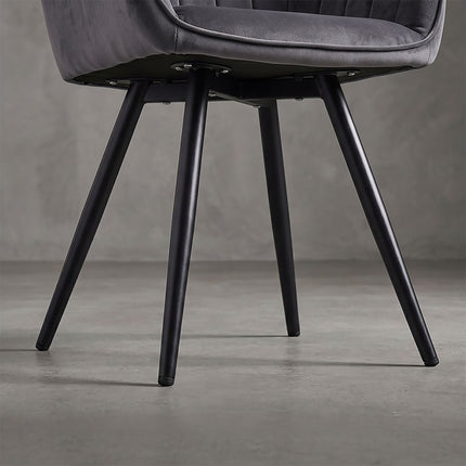 Velvet Dining Chairs with Armrests, Set of 2 - Anthracite