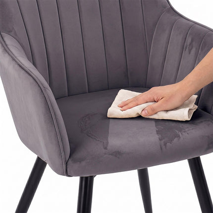 Velvet Dining Chairs with Armrests, Set of 2 - Anthracite
