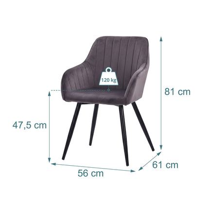 Velvet Dining Chairs with Armrests, Set of 2 - Anthracite
