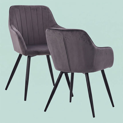 Velvet Dining Chairs with Armrests, Set of 2 - Anthracite