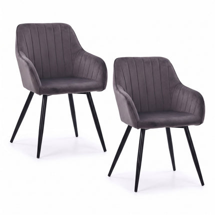 Velvet Dining Chairs with Armrests, Set of 2 - Anthracite