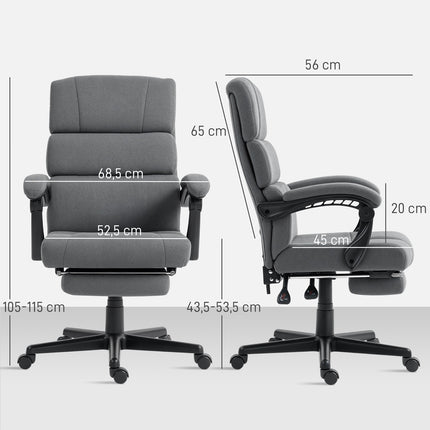 Verstellbarer Bürostuhl in Samt-Optik, Rollbar, Grau