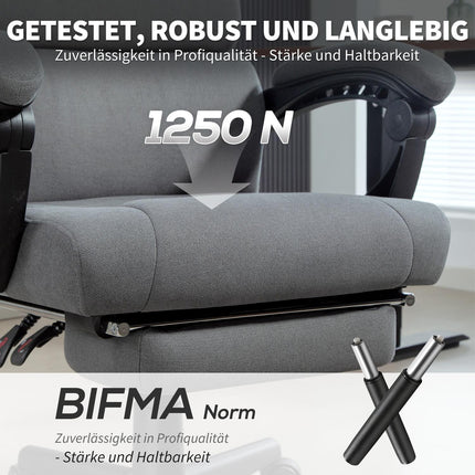 Verstellbarer Bürostuhl in Samt-Optik, Rollbar, Grau